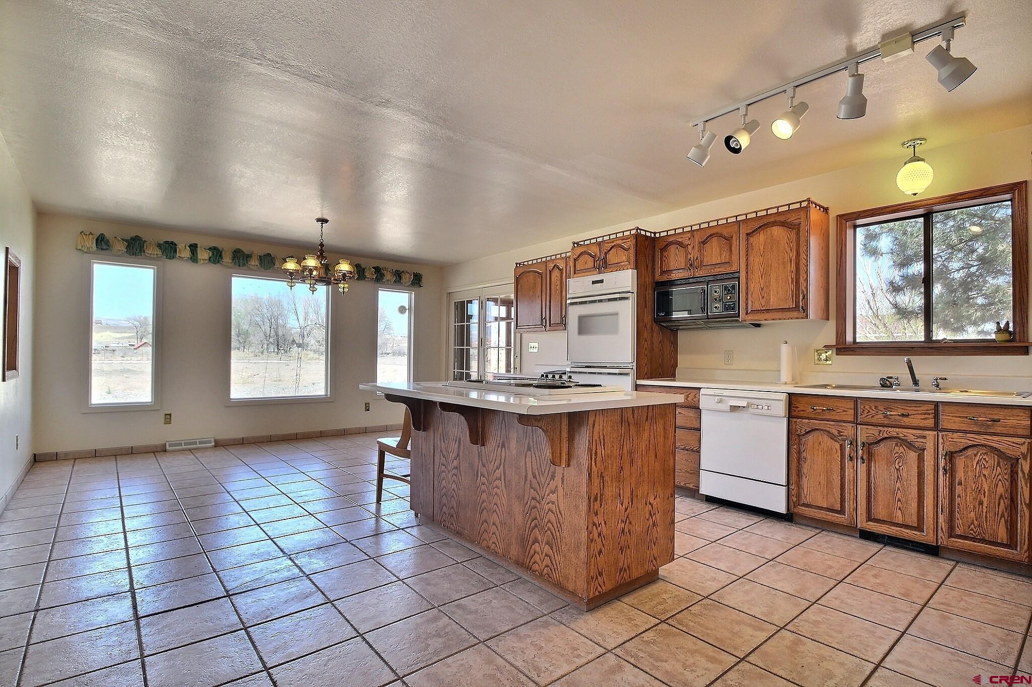 21061 Ivanhoe Road Austin, CO 81410 - Photo 6 of 24 a large kitchen with kitchen island granite countertop a stove a sink and a microwave