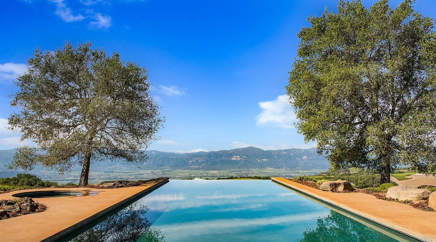 a view of a backyard with a lake view