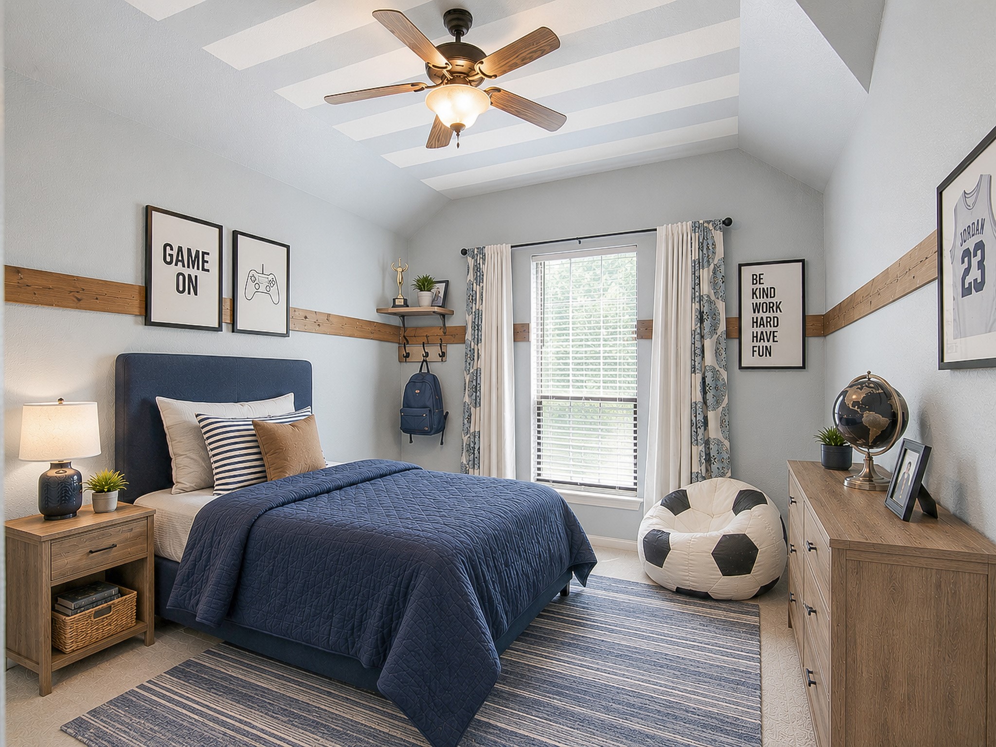 28323 Ryans Ridge Lane Spring, TX 77386 - Photo 29 of 45 Virtually staged, bedroom features, vaulted ceiling with custom painted detail and decorative wood accents adding character and style to this secondary bedroom.