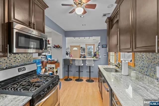 a kitchen with lots of counter top space