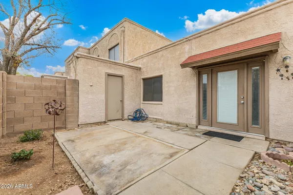 a view of a house with a patio