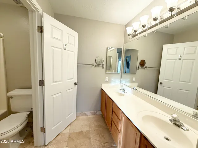 a bathroom with a sink a toilet and mirror