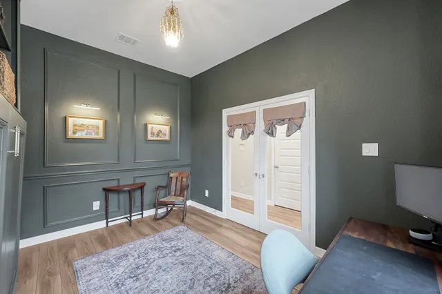 a workspace with furniture