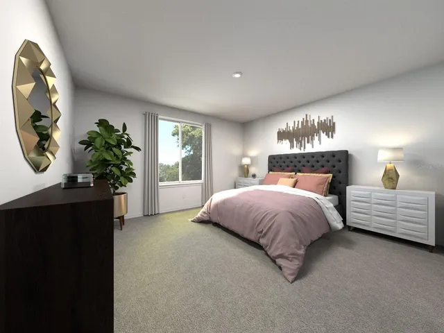 a bedroom with bed and a window