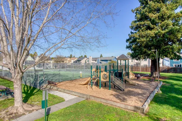 a view of a park with slide