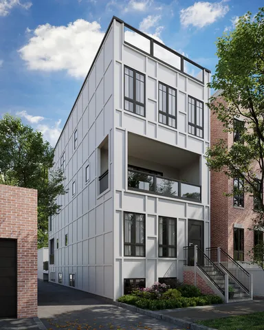 a view of a large white building