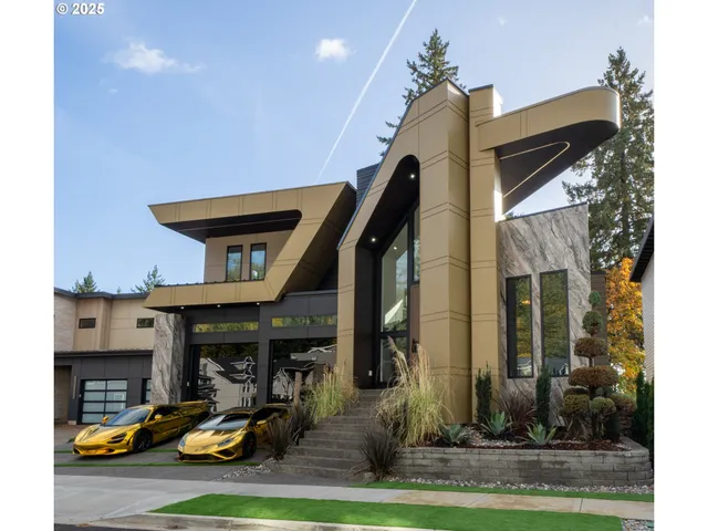 a view of a building with sitting area