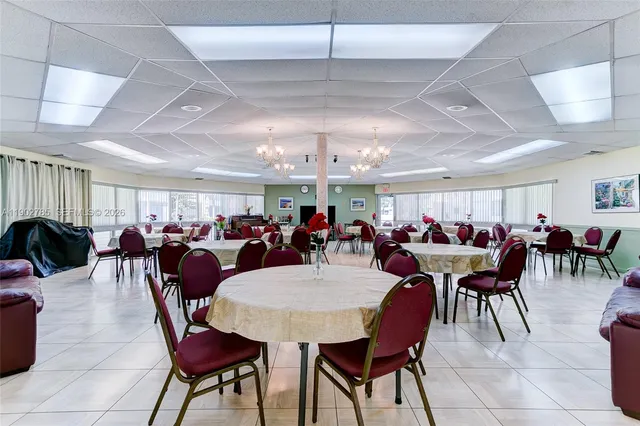a group of people sitting at tables in a room
