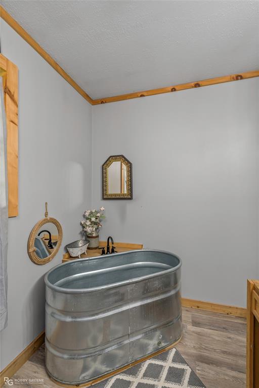 1426 Caney Lake Road Minden, LA 71055 - Photo 16 of 36 Galvanized metal soaking tub set against light gray walls with wood trim