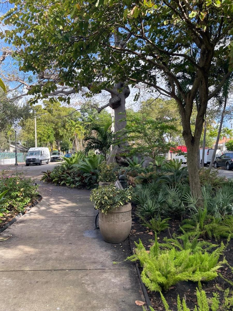 852 Southwest 13th Avenue, Unit 3 Miami, FL 33135 - Photo 17 of 20 a view of a garden with plants and a bench
