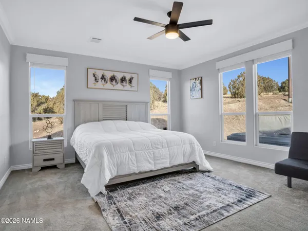 a bedroom with a large bed and a window