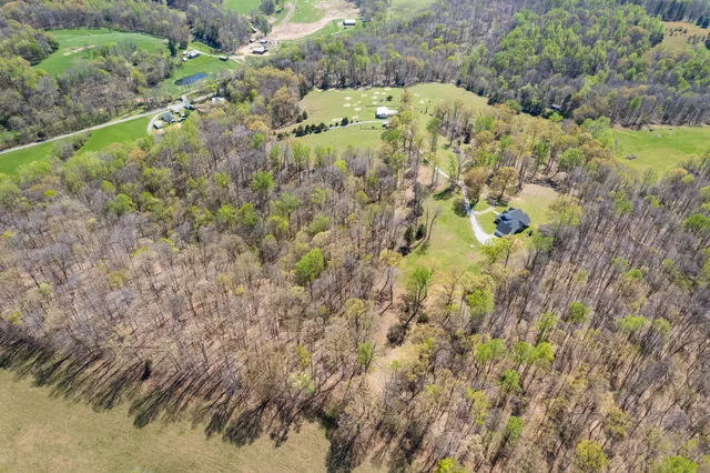 a view of a yard with swimming pool
