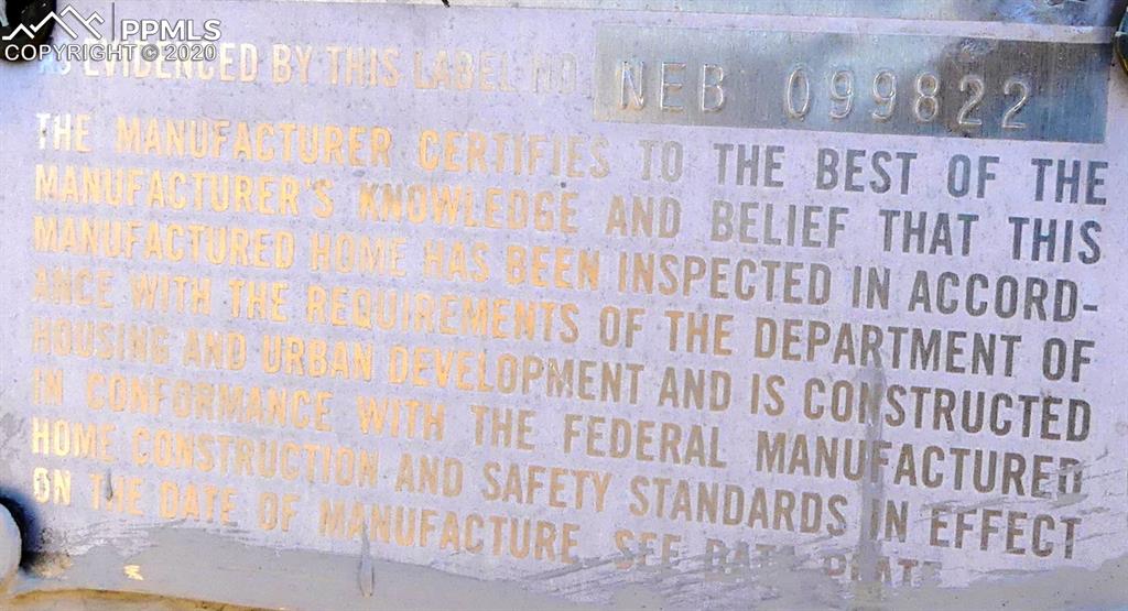 30150 Antioch Road Yoder, CO 80864 - Photo 22 of 36 HUD Data Plate NEB 099822
