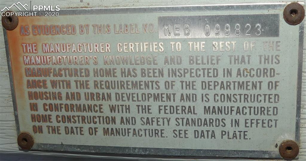 30150 Antioch Road Yoder, CO 80864 - Photo 23 of 36 HUD Data Plate NEB 099823