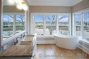 a living room with large window