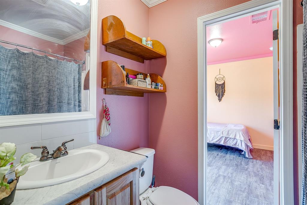 5878 Greenwood Road Millsap, TX 76066 - Photo 27 of 40 a bathroom with a sink toilet and mirror
