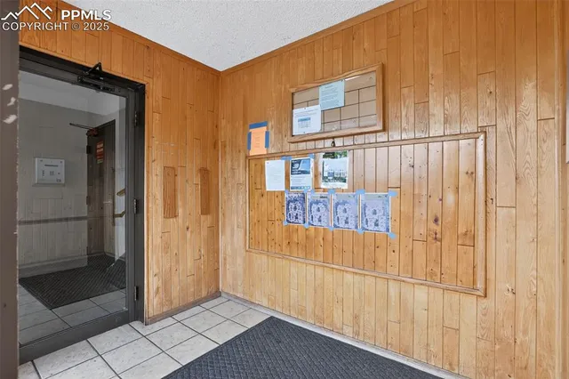 a view of a building from a hallway
