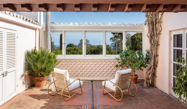 a view of an outdoor seating area