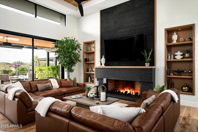 a large living room with a large window