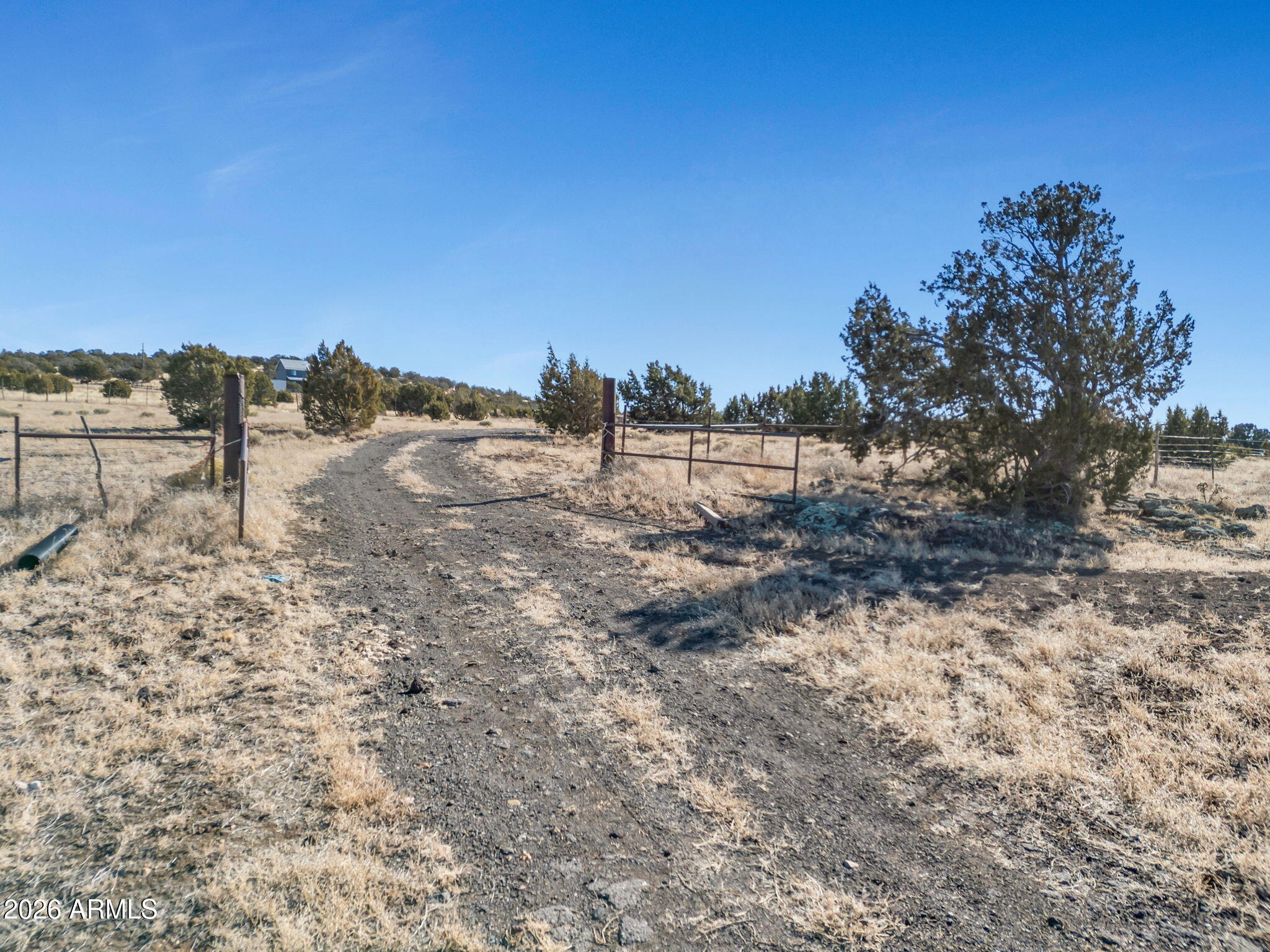 13170 Stockmens Road Flagstaff, AZ 86004 - Photo 3 of 30 a view of a dry yard with wooden fence and trees