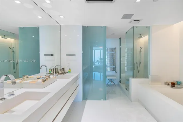 a bathroom with a bathtub