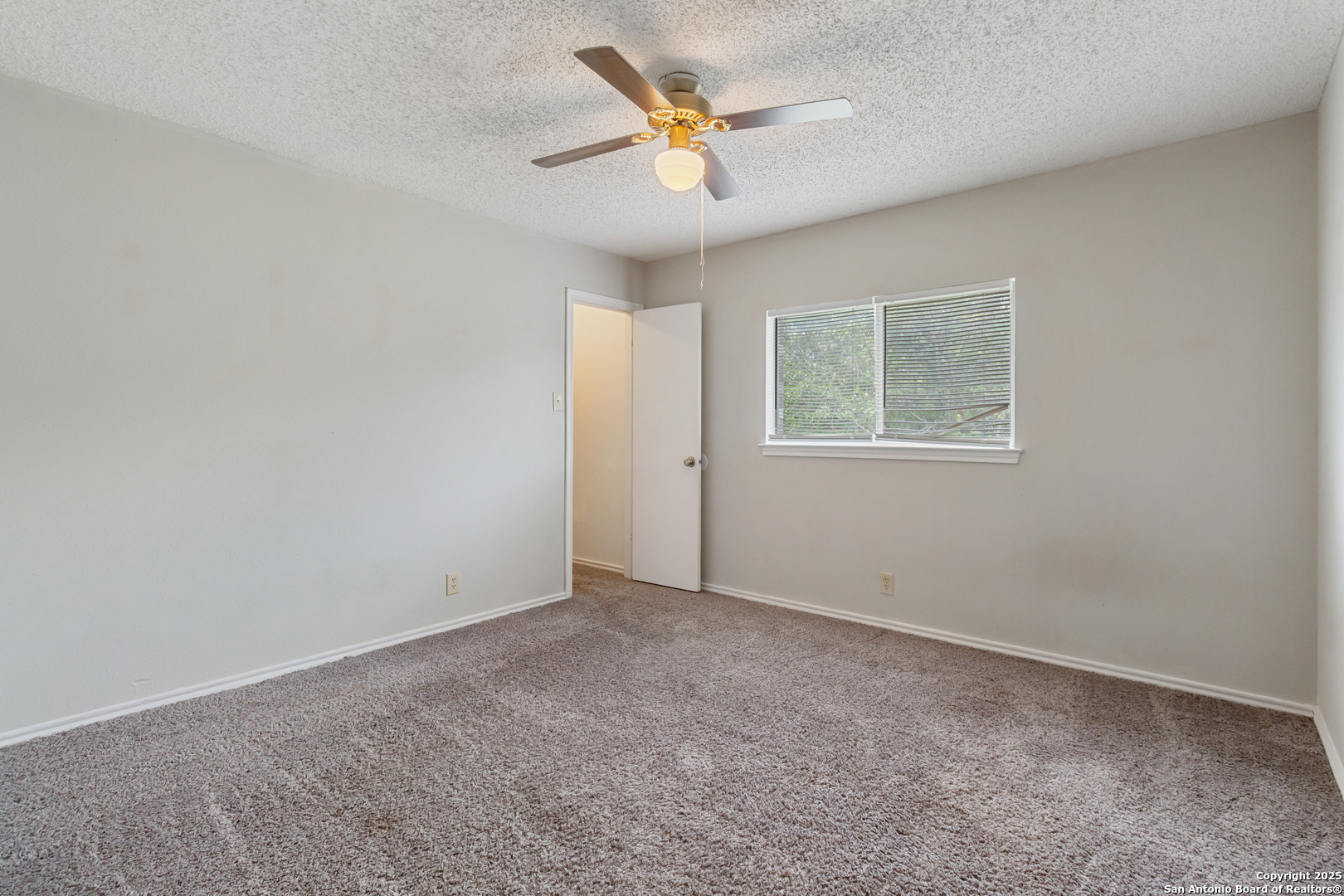8310 Border Ridge Drive San Antonio, TX 78240 - Photo 15 of 24 an empty room with closet and a ceiling fan