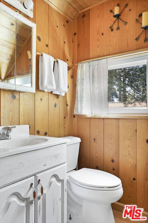 52521 Pine Ridge Road Idyllwild, CA 92549 - Photo 5 of 43 a bathroom with a sink a toilet and shower curtain