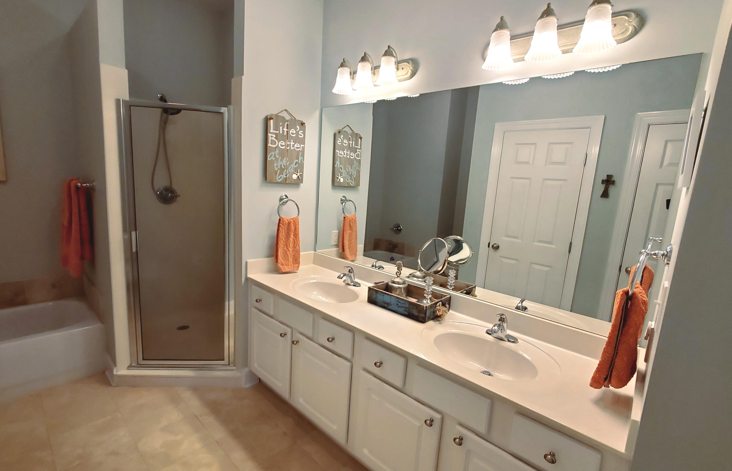 231 Somerset Bridge Road, Unit 2206 Santa Rosa Beach, FL 32459 - Photo 11 of 23 a bathroom with a double vanity sink mirror and double