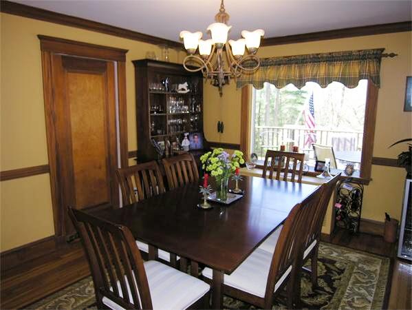 128 Hillcrest Road Needham, MA 02492 - Photo 8 of 28 a view of a dining room with furniture a chandelier and wooden floor