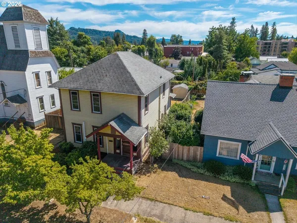 an aerial view of a house