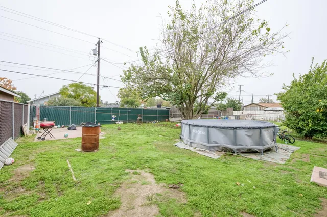 a view of a garden with a slide