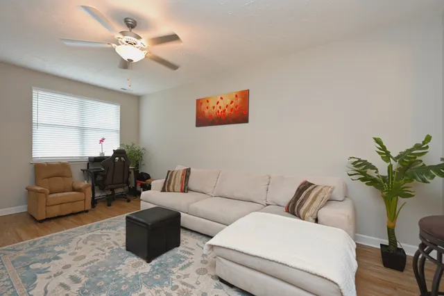 a living room with furniture flowerpot and a window