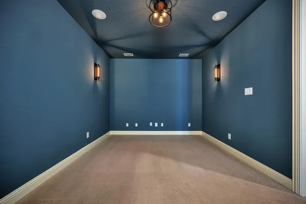 a view of a room with a chandelier