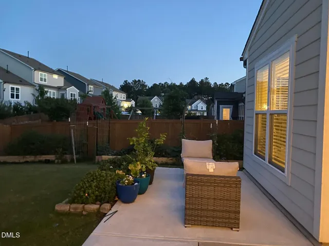 a view of a garden with patio