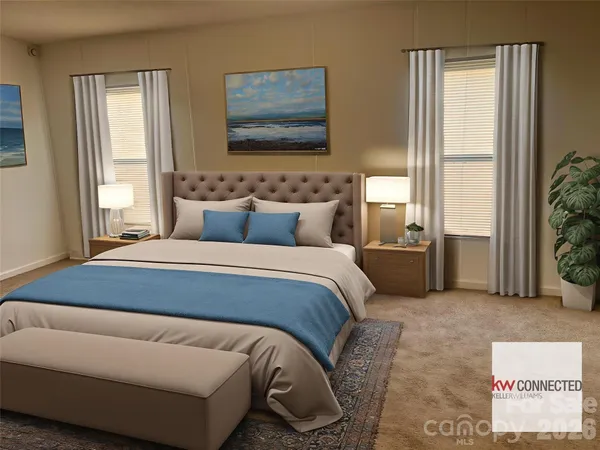 a bedroom with a bed and glass windows