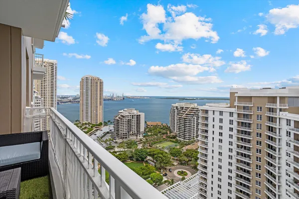 a view of a city from a balcony