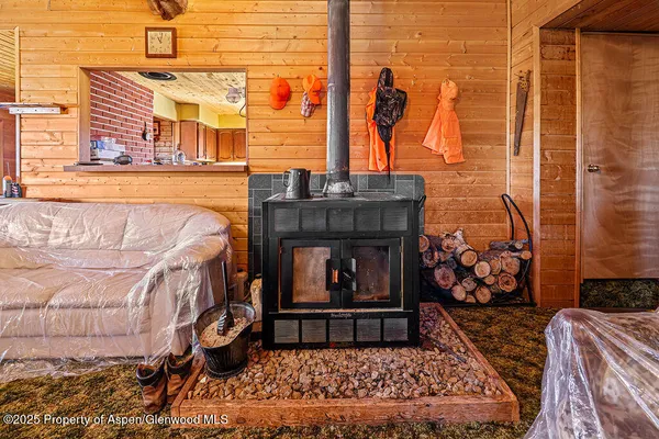 a living room with a fireplace