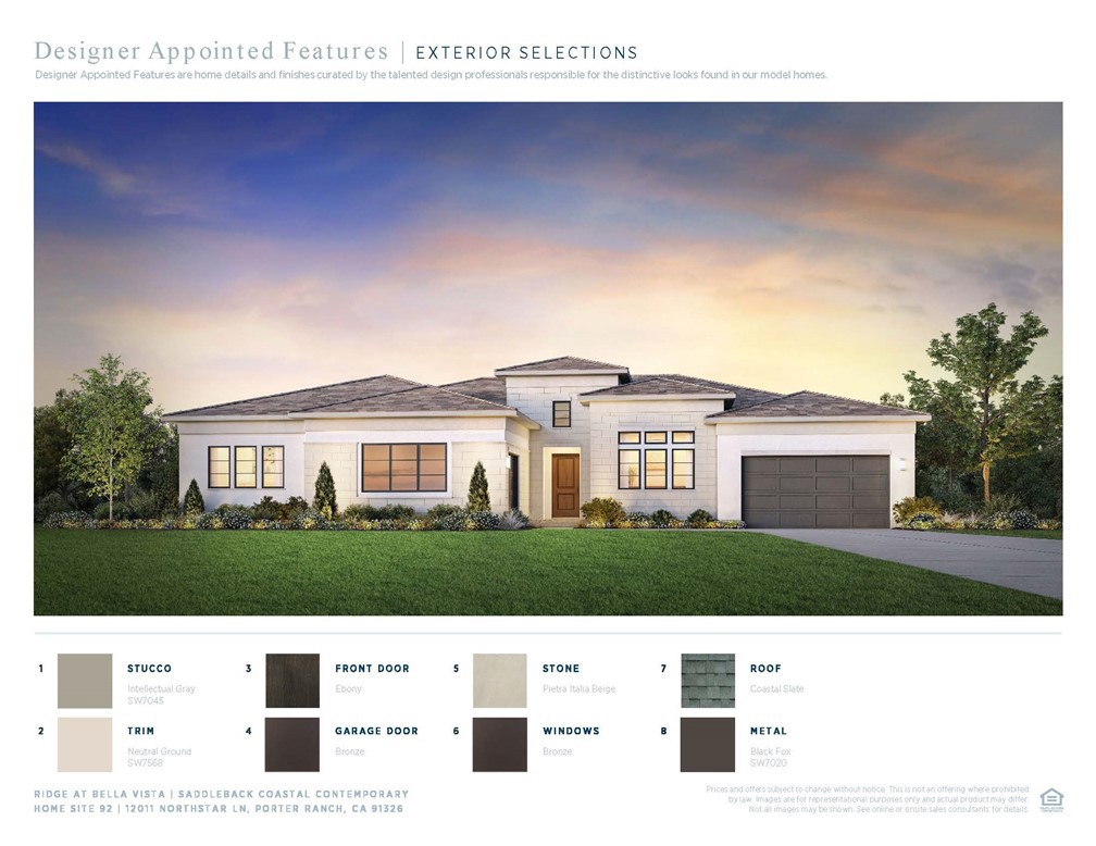 12011 Northstar Lane Porter Ranch, CA 91326 - Photo 7 of 12 Designer Appointed Features - Exterior Selections: Saddleback Coastal Contemporary - Ridge Collection at Bella Vista
Front Elevation: Saddleback Coastal Contemporary - Ridge Collection at Bella Vista
Photo of artist rendering. Not actual home for sale. Home is still under construction.
Photo of artist rendering. Not actual home for sale. Home is still under construction.