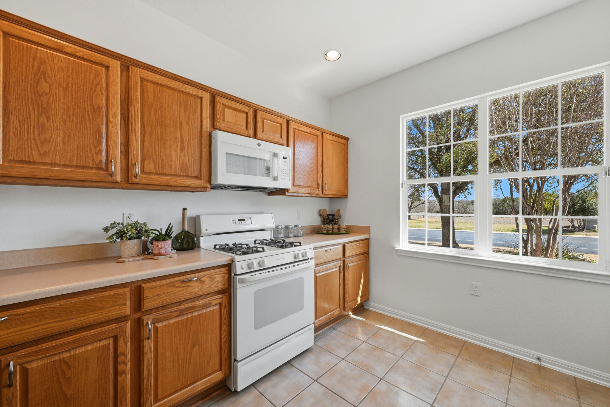708 Texas Drive Georgetown, TX 78633 - Photo 7 of 27 Greenbelt view from kitchen window. Abundant cabinetry and counter space.