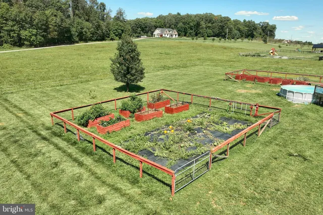 a view of a swimming pool with a garden