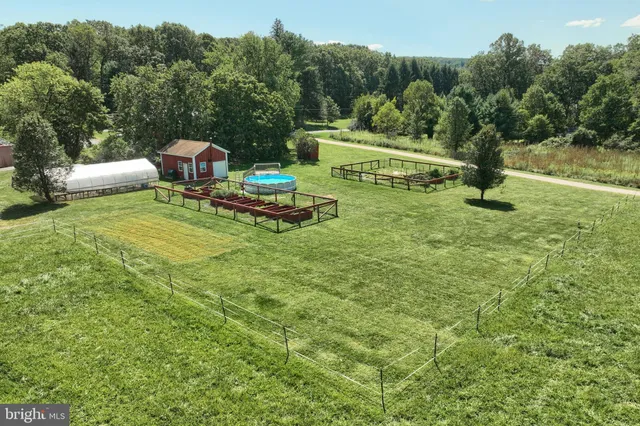 a view of a field with an trees