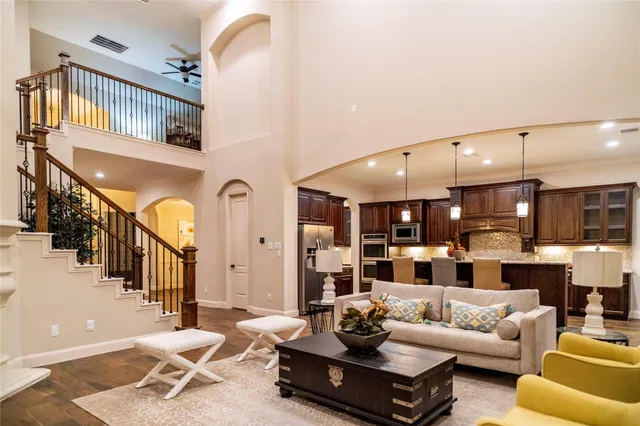 a view of a bedroom with a chandelier and closet