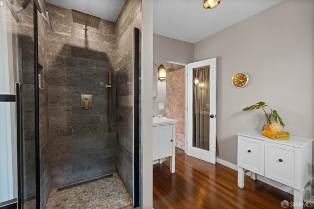 a bathroom with a shower