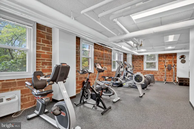 a view of a room with gym equipment
