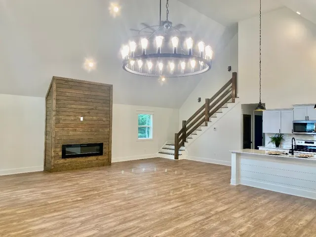 a view of a livingroom with a fireplace