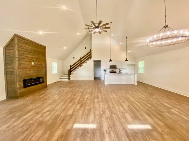 a view of a livingroom with a fireplace