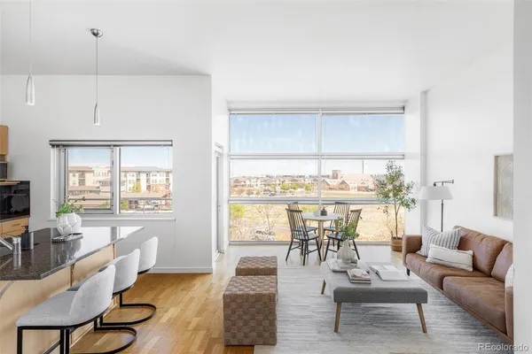 a view of a building with sitting area