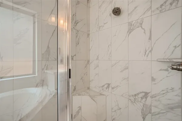 a bathroom with a bathtub