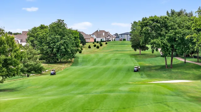 an aerial view of a pool