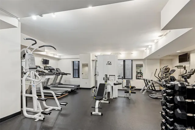 a view of a room with gym equipment